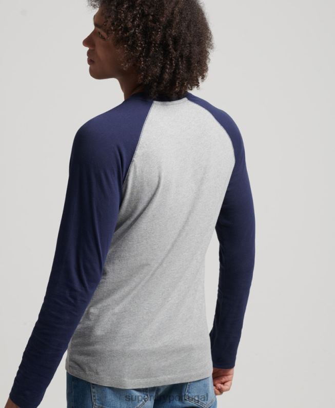 top de beisebol de manga comprida essencial de algodão orgânico homens marinha roupas Superdry 2208H1578