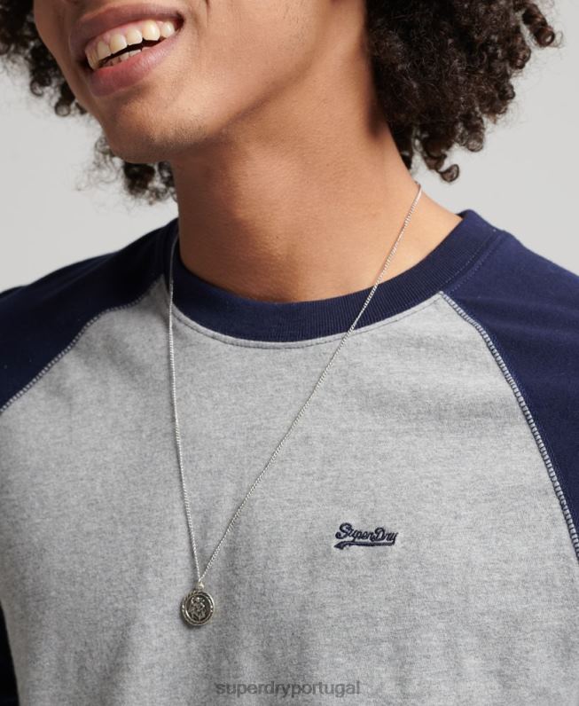 top de beisebol de manga comprida essencial de algodão orgânico homens marinha roupas Superdry 2208H1578