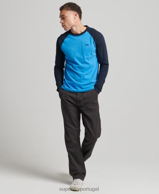 top de beisebol de manga comprida essencial de algodão orgânico homens marinha roupas Superdry 2208H1587