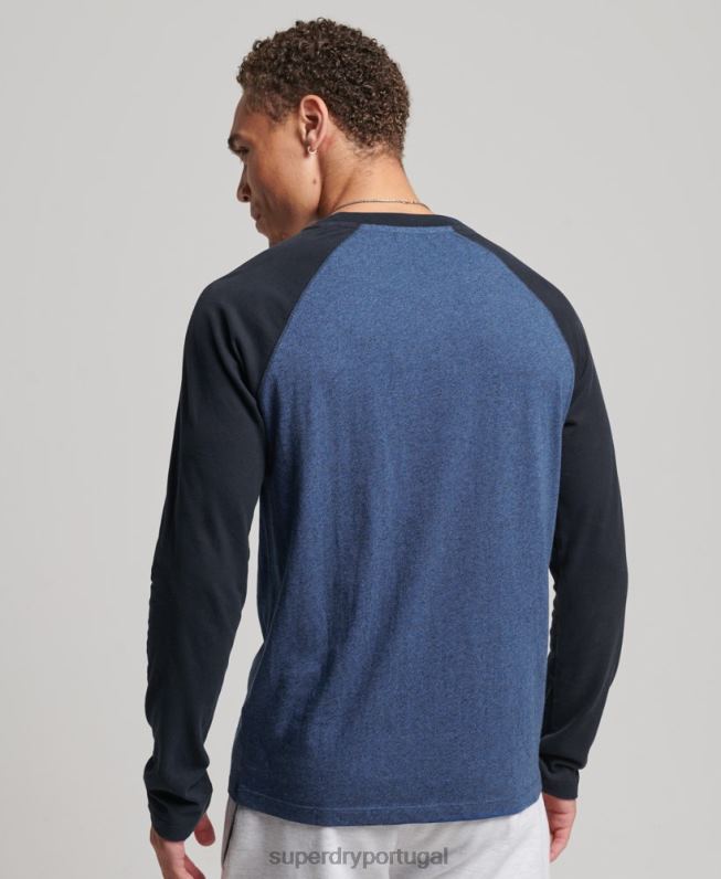 top de beisebol de manga comprida essencial de algodão orgânico homens marinha roupas Superdry 2208H6446