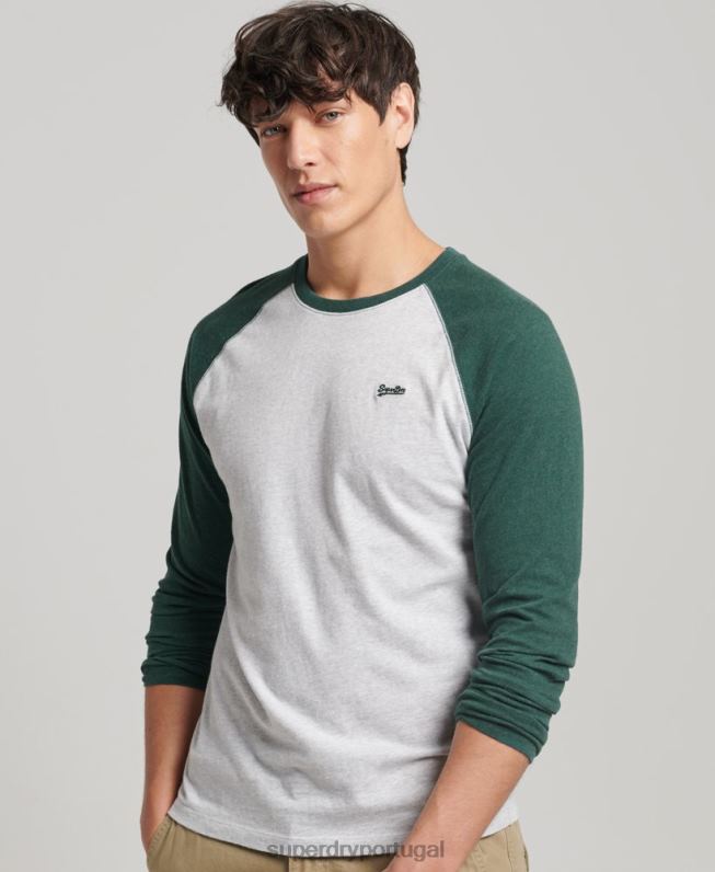top de beisebol de manga comprida essencial de algodão orgânico homens verde roupas Superdry 2208H1464