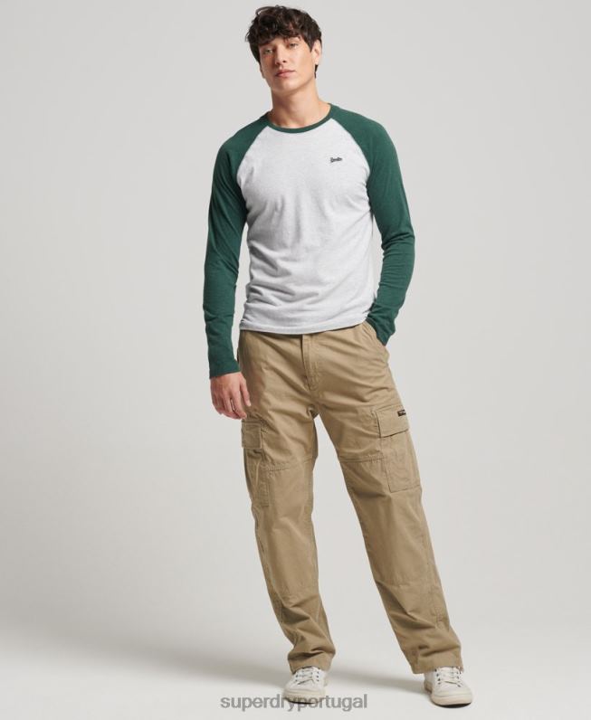 top de beisebol de manga comprida essencial de algodão orgânico homens verde roupas Superdry 2208H1464