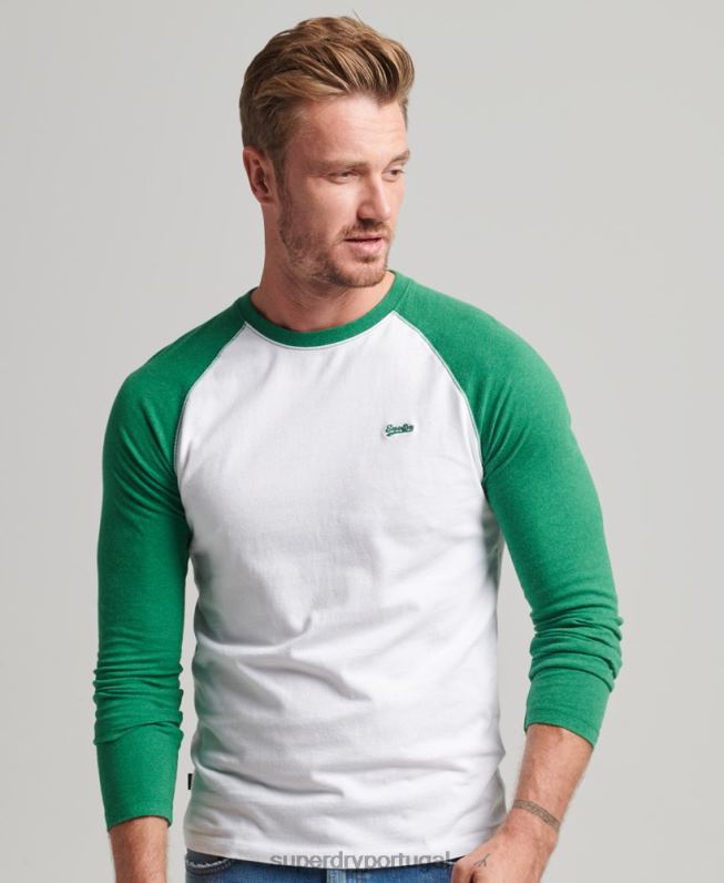 top de beisebol de manga comprida essencial de algodão orgânico homens verde roupas Superdry 2208H1496