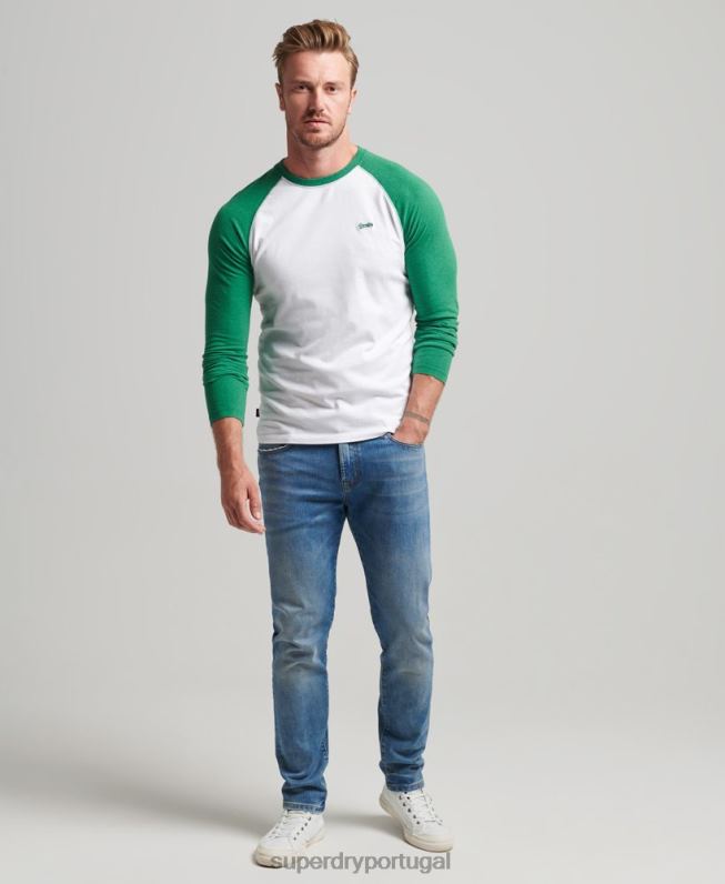top de beisebol de manga comprida essencial de algodão orgânico homens verde roupas Superdry 2208H1496