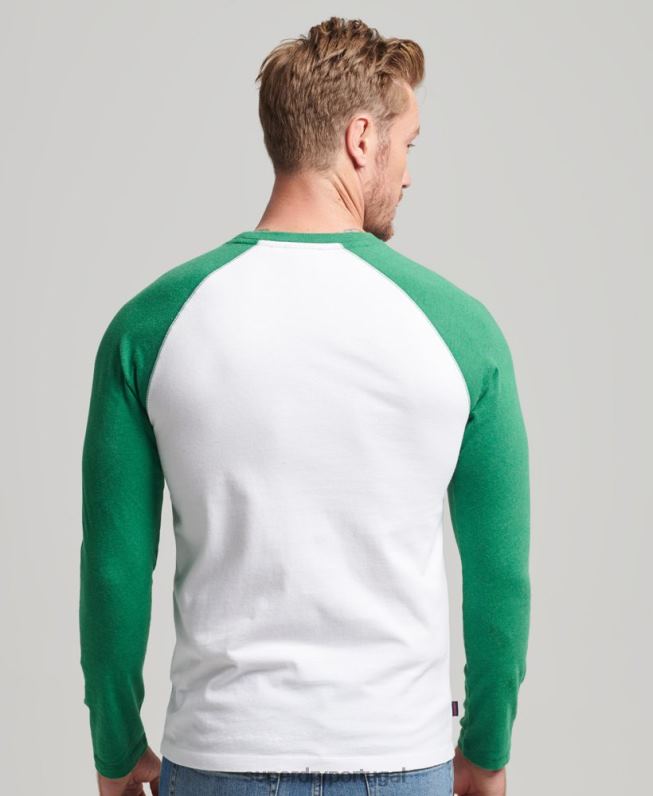 top de beisebol de manga comprida essencial de algodão orgânico homens verde roupas Superdry 2208H1496