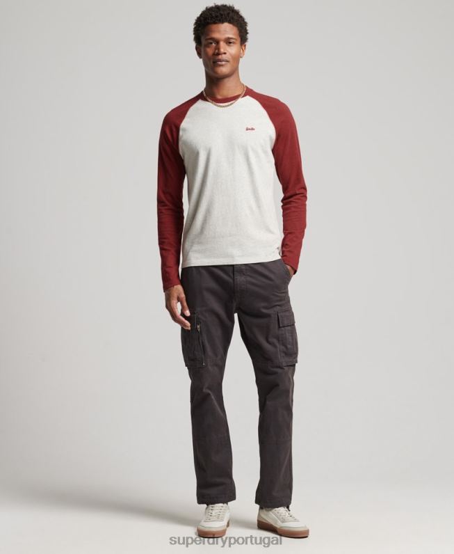 top de beisebol de manga comprida essencial de algodão orgânico homens vermelho roupas Superdry 2208H1518