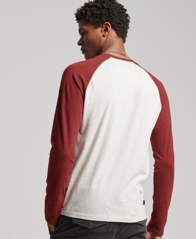 top de beisebol de manga comprida essencial de algodão orgânico homens vermelho roupas Superdry 2208H1518