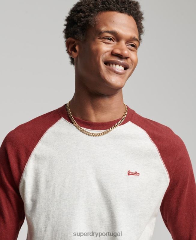 top de beisebol de manga comprida essencial de algodão orgânico homens vermelho roupas Superdry 2208H1518