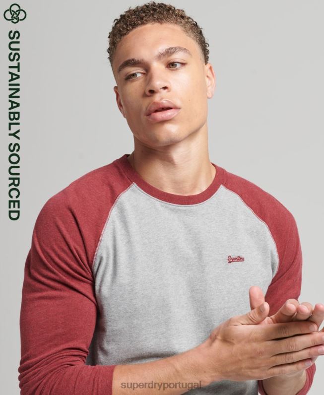 top de beisebol de manga comprida essencial de algodão orgânico homens vermelho roupas Superdry 2208H1527