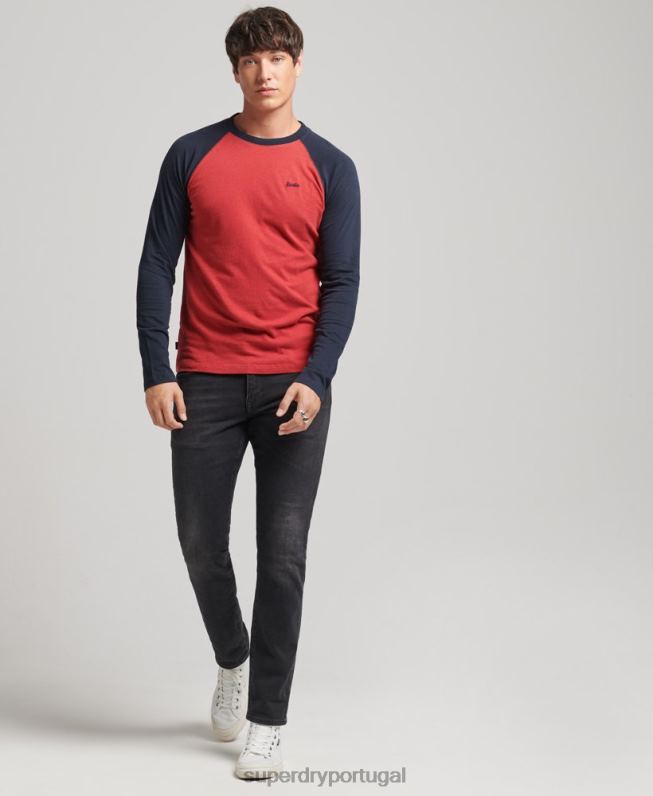 top de beisebol de manga comprida essencial de algodão orgânico homens vermelho roupas Superdry 2208H1577