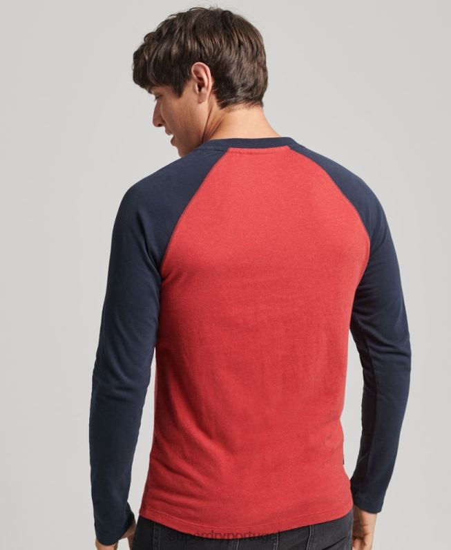 top de beisebol de manga comprida essencial de algodão orgânico homens vermelho roupas Superdry 2208H1577