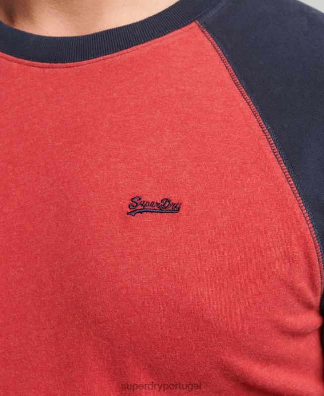 top de beisebol de manga comprida essencial de algodão orgânico homens vermelho roupas Superdry 2208H1577