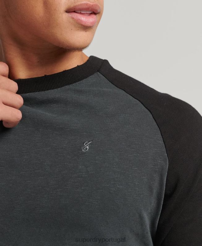 top de beisebol de manga longa overdyed homens cinza escuro roupas Superdry 2208H1506