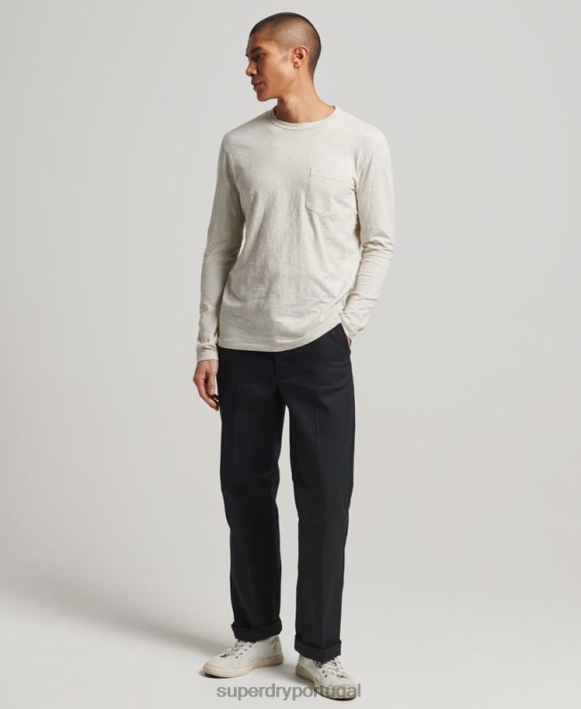 top de jérsei de manga comprida homens branco roupas Superdry 2208H1516