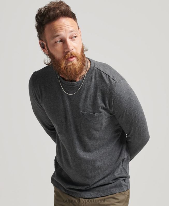 top de jérsei de manga comprida homens cinza escuro roupas Superdry 2208H6449
