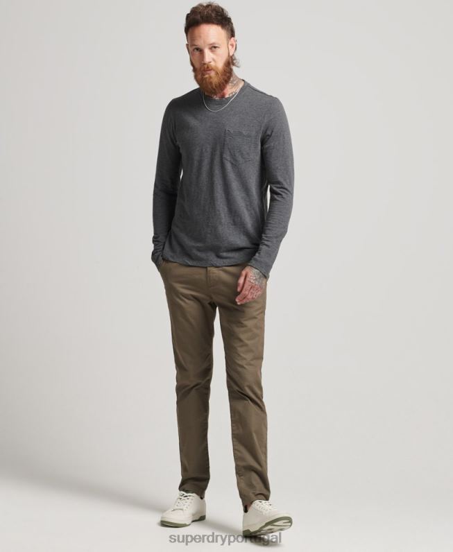 top de jérsei de manga comprida homens cinza escuro roupas Superdry 2208H6449