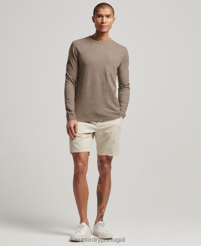 top de jérsei de manga comprida homens marrom roupas Superdry 2208H1532