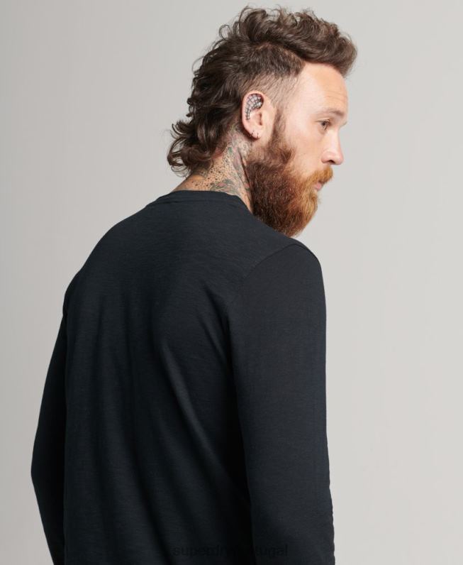 top de jérsei de manga comprida homens preto roupas Superdry 2208H1489