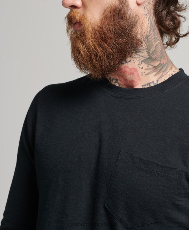 top de jérsei de manga comprida homens preto roupas Superdry 2208H1489