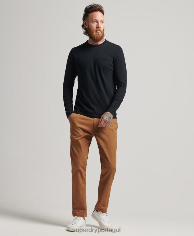 top de jérsei de manga comprida homens preto roupas Superdry 2208H1489