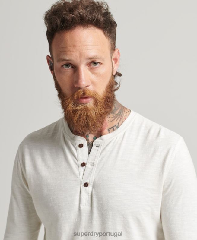 top de manga comprida slub overdyed homens branco roupas Superdry 2208H1531