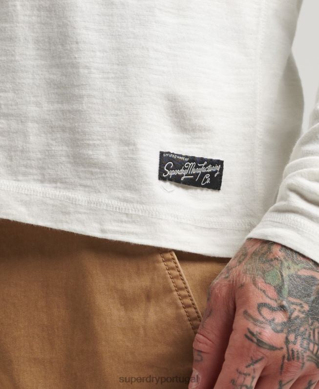 top de manga comprida slub overdyed homens branco roupas Superdry 2208H1531