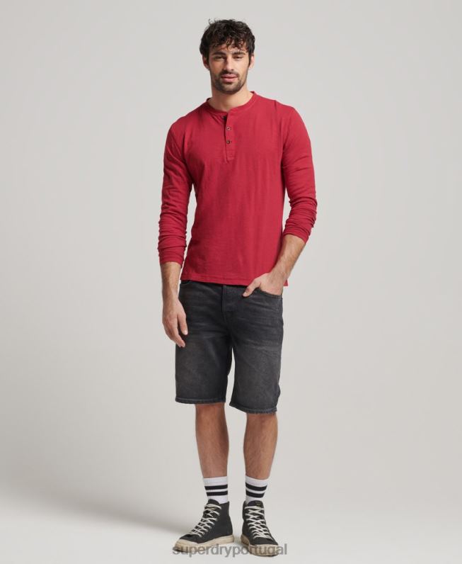 top de manga comprida slub overdyed homens vermelho roupas Superdry 2208H1492