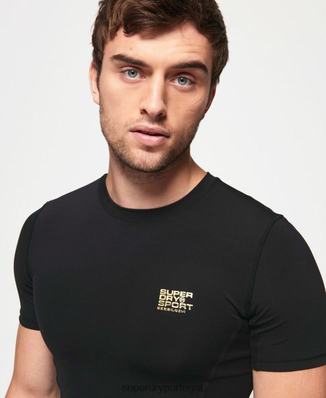top de manga curta de compressão de desempenho homens preto roupas Superdry 2208H5380