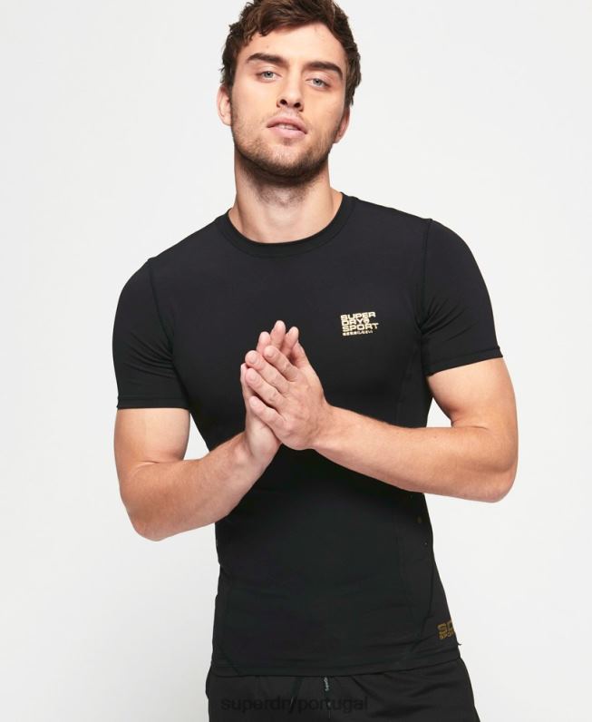 top de manga curta de compressão de desempenho homens preto roupas Superdry 2208H5380