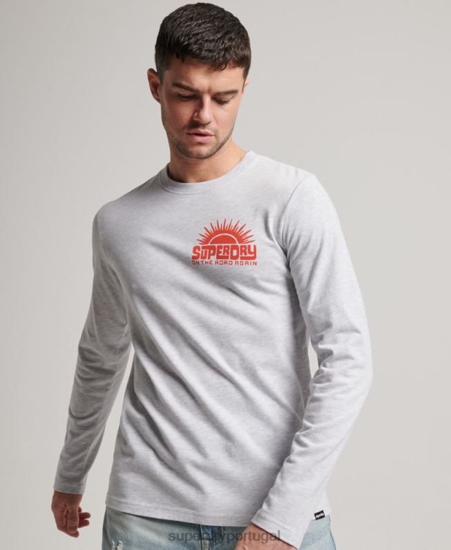 top de manga longa adesivo de viagem homens cinza claro roupas Superdry 2208H1499