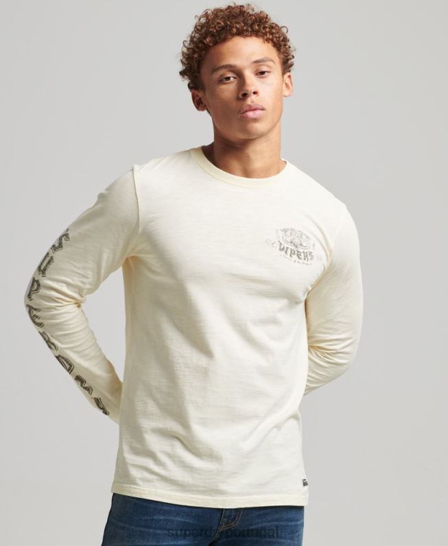 top de manga longa blackout de algodão orgânico homens creme roupas Superdry 2208H1504