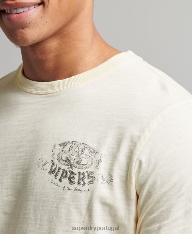 top de manga longa blackout de algodão orgânico homens creme roupas Superdry 2208H1504