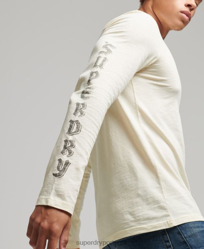 top de manga longa blackout de algodão orgânico homens creme roupas Superdry 2208H1504