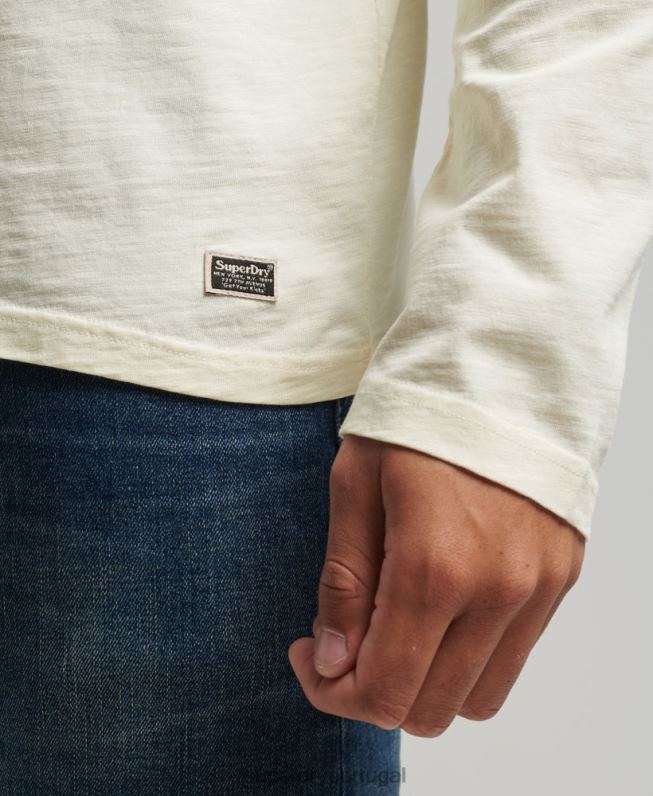 top de manga longa blackout de algodão orgânico homens creme roupas Superdry 2208H1504