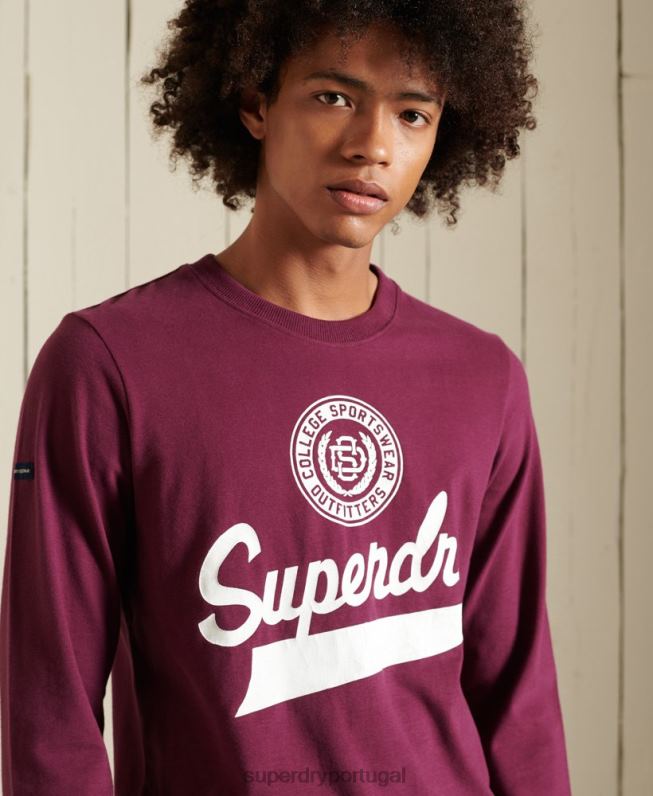 top de manga longa estilo script homens roxo roupas Superdry 2208H1585