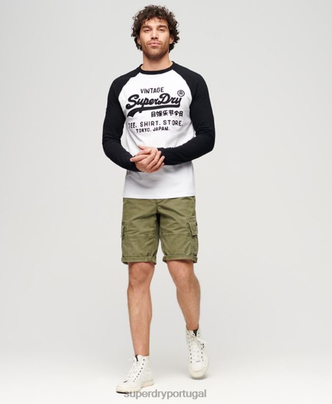 top de manga longa raglã com logo vintage store homens branco roupas Superdry 2208H42
