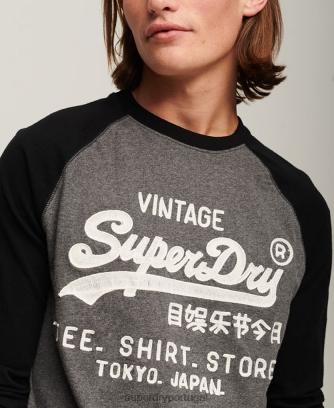 top de manga longa raglã com logo vintage store homens cinza escuro roupas Superdry 2208H86