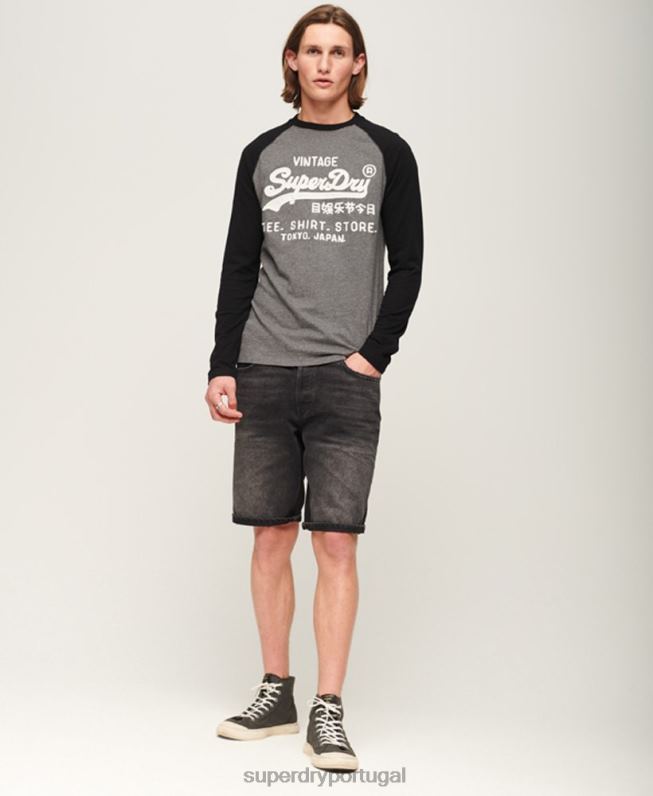 top de manga longa raglã com logo vintage store homens cinza escuro roupas Superdry 2208H86