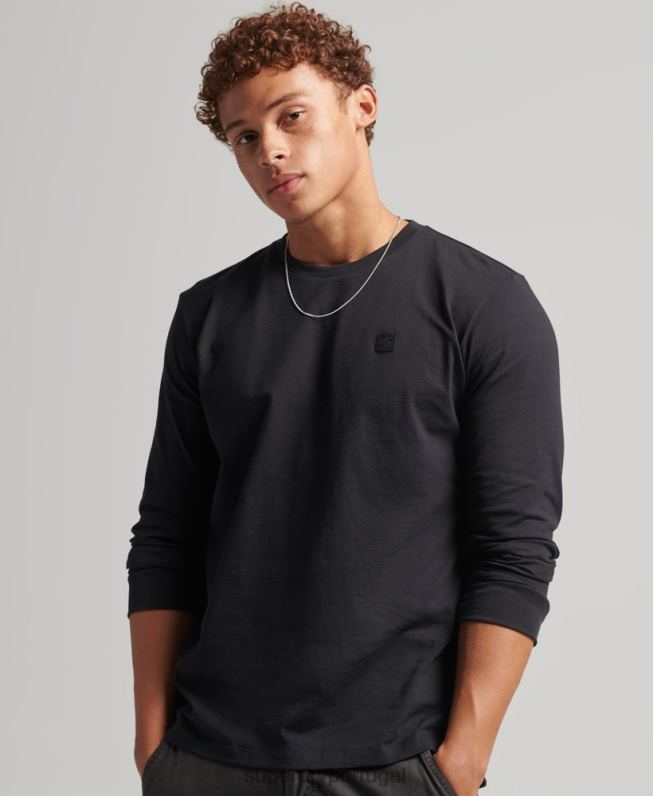 top de manga longa tech homens preto roupas Superdry 2208H6472