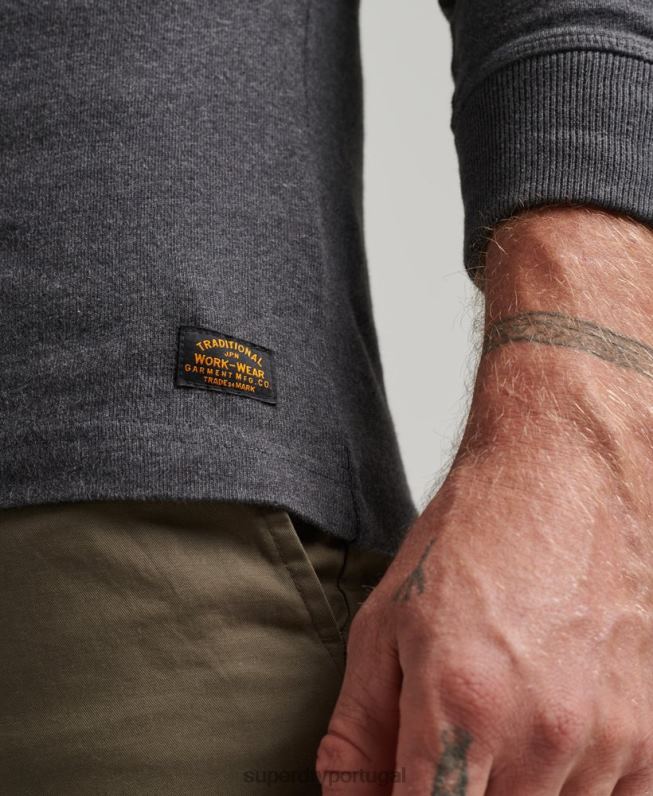 top henley de manga longa de algodão orgânico homens cinza escuro roupas Superdry 2208H6376