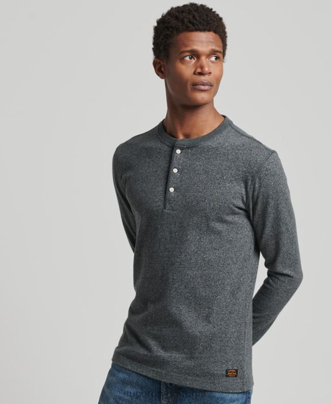 top henley de manga longa de algodão orgânico homens cinza escuro roupas Superdry 2208H6458