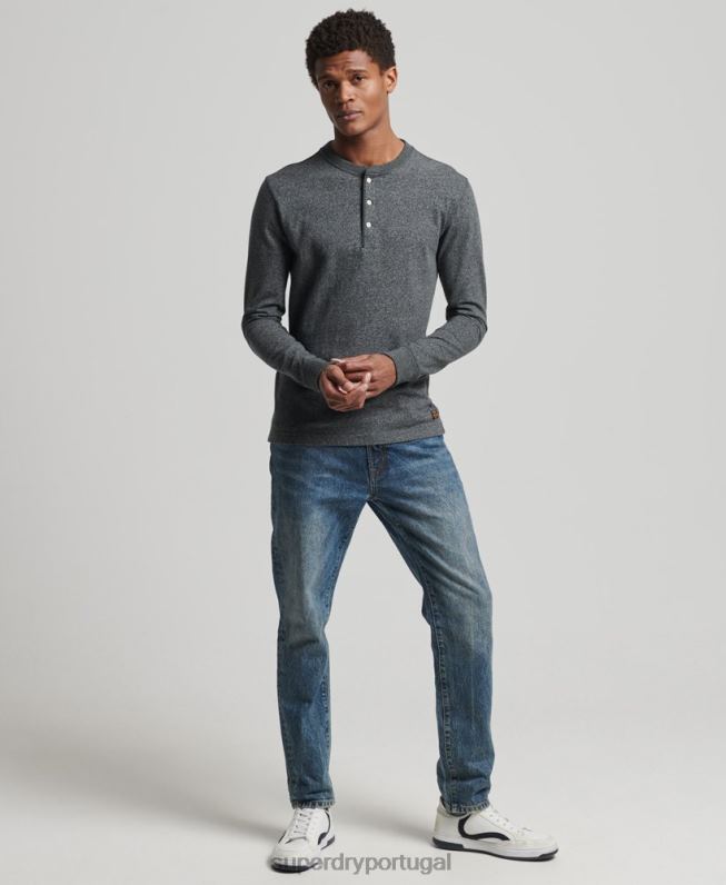 top henley de manga longa de algodão orgânico homens cinza escuro roupas Superdry 2208H6458
