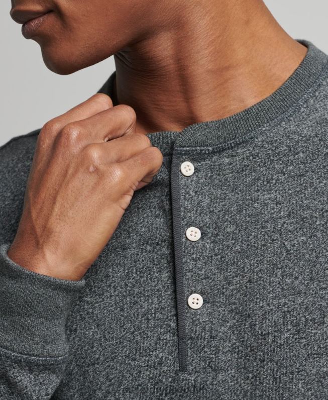 top henley de manga longa de algodão orgânico homens cinza escuro roupas Superdry 2208H6458