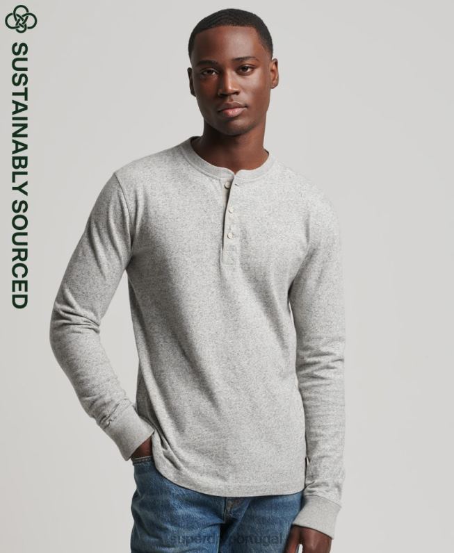 top henley de manga longa de algodão orgânico homens cinza roupas Superdry 2208H6433