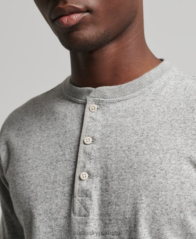 top henley de manga longa de algodão orgânico homens cinza roupas Superdry 2208H6433