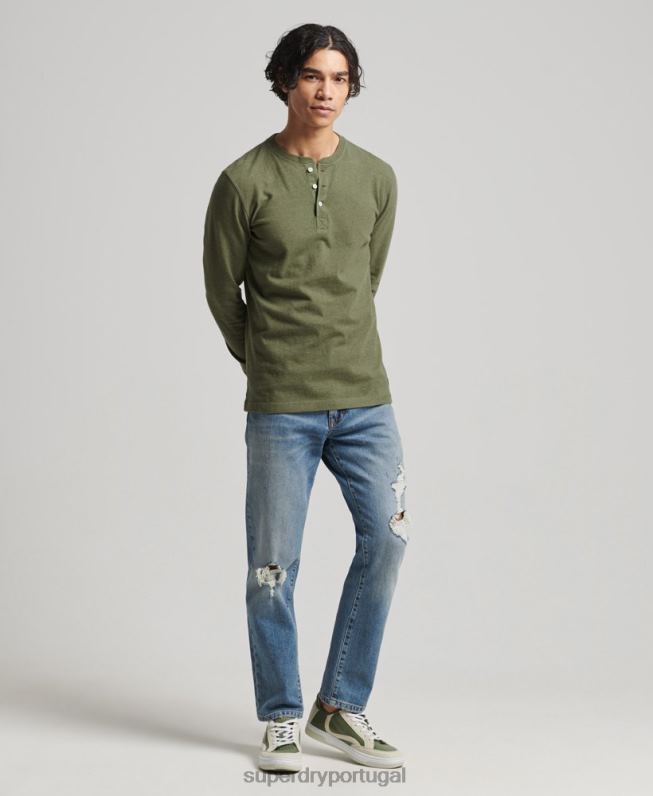top henley de manga longa de algodão orgânico homens verde roupas Superdry 2208H6428