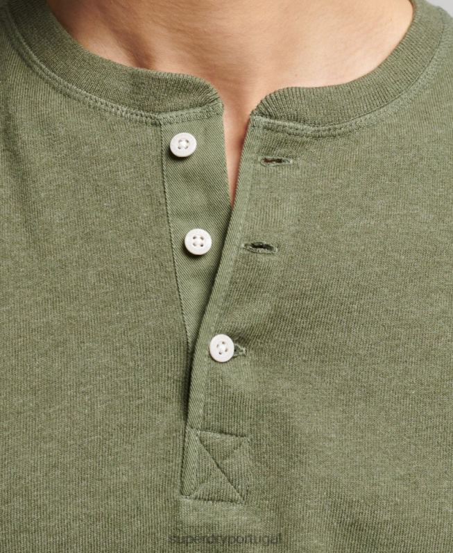 top henley de manga longa de algodão orgânico homens verde roupas Superdry 2208H6428