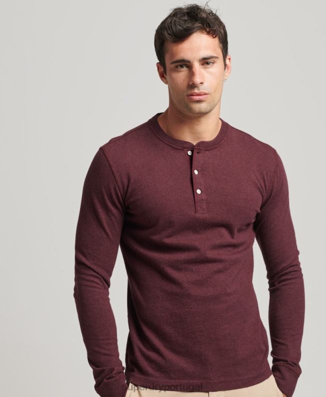 top henley de manga longa de algodão orgânico homens vermelho roupas Superdry 2208H6362