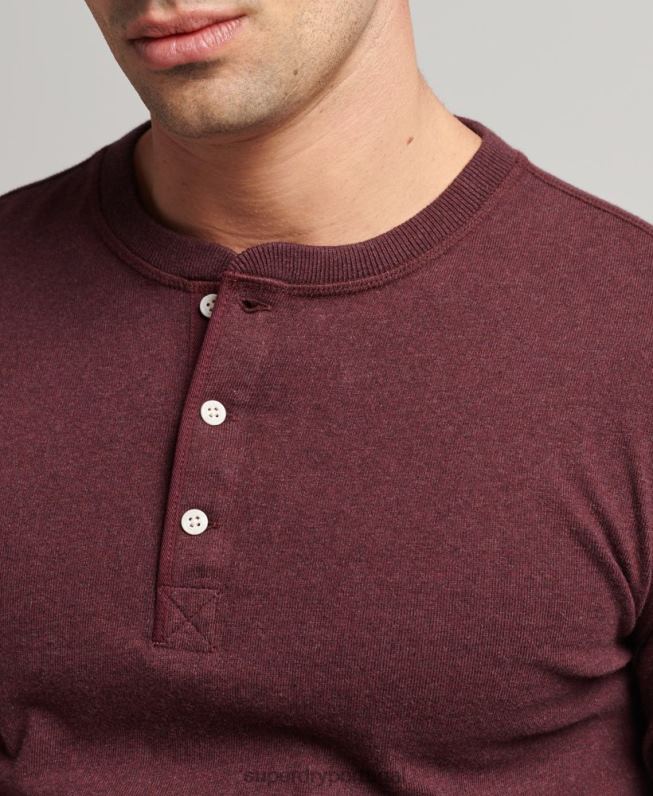 top henley de manga longa de algodão orgânico homens vermelho roupas Superdry 2208H6362