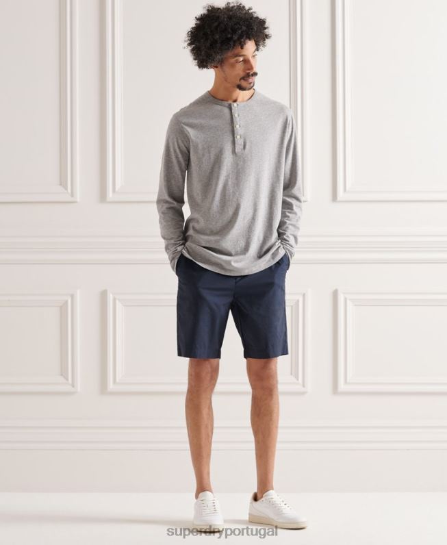 top henley essencial leve de algodão orgânico homens cinza claro roupas Superdry 2208H6424